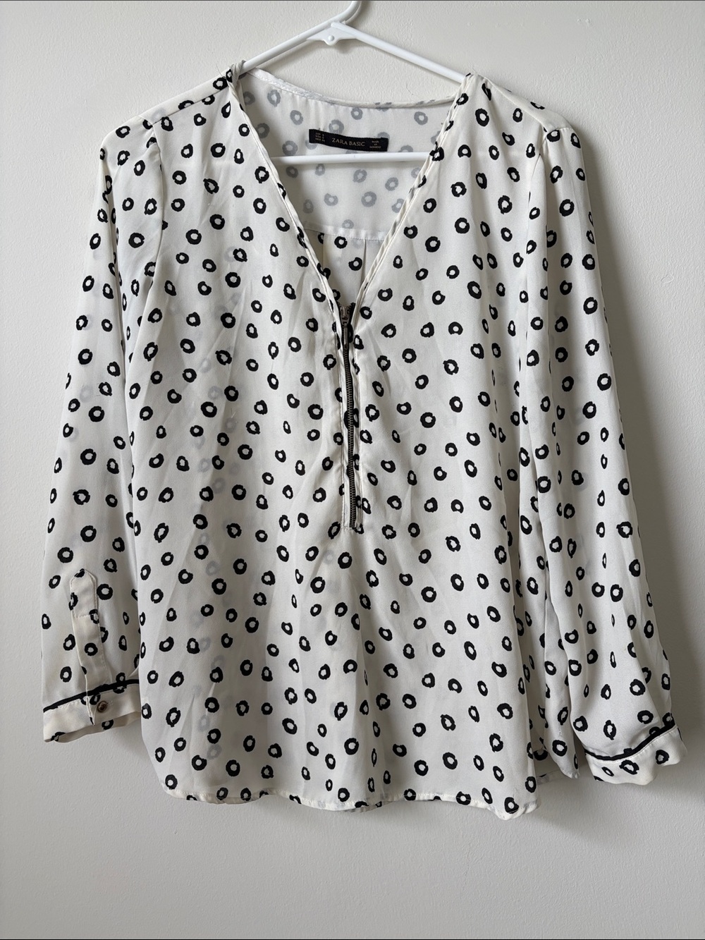 Zara White Blouse with Black Polka Dot Print